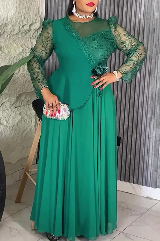 Elegant Solid Color Patchwork O Neck Evening Plus Size Dresses