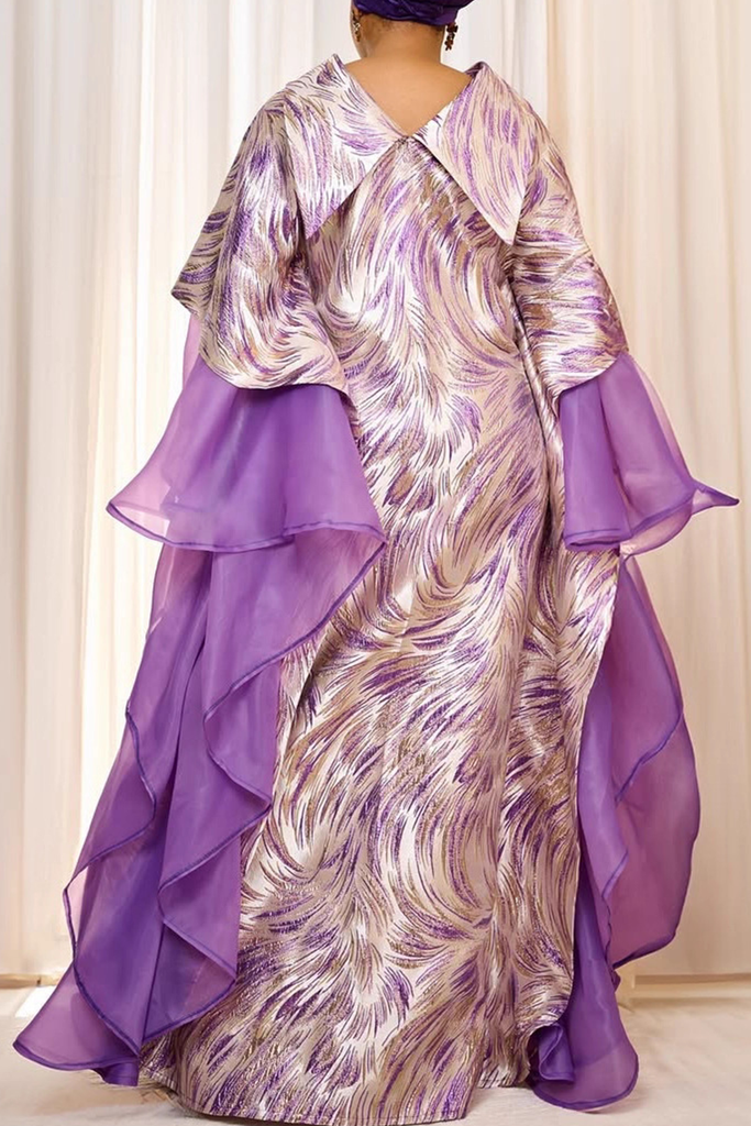 Elegant Print Flounce O Neck Long Dresses