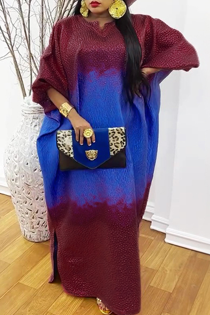 Casual Gradient Patchwork O Neck Long Dresses
