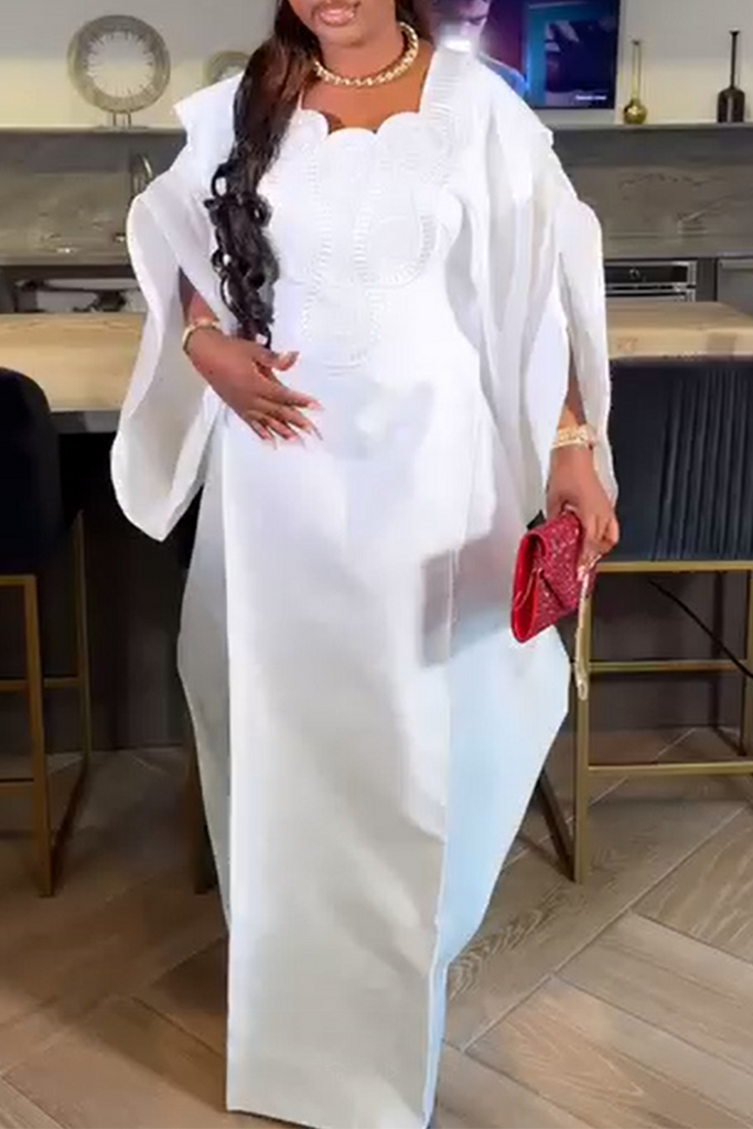 Casual Solid Color Patchwork Square Neck Long Dresses