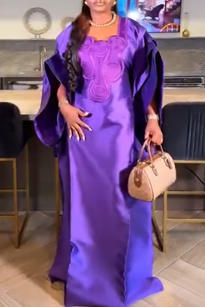 Casual Solid Color Patchwork Square Neck Long Dresses