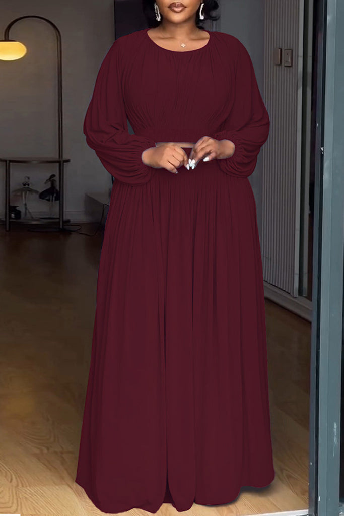 Casual Daily Solid Color Basic O Neck Long Sleeve Two Pieces
