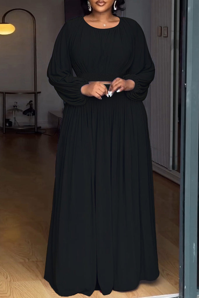 Casual Daily Solid Color Basic O Neck Long Sleeve Two Pieces