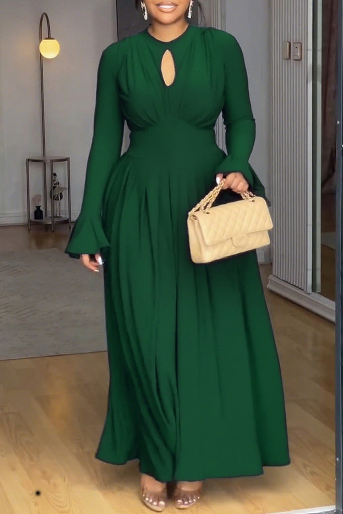 Elegant Solid Color Hollow Out O Neck Long Dresses