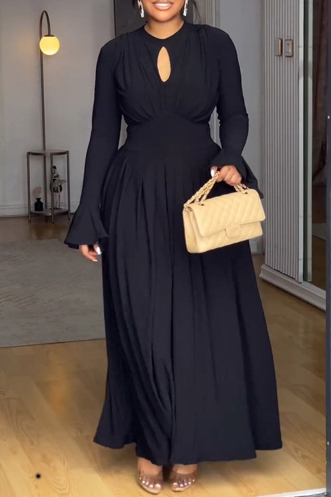 Elegant Solid Color Hollow Out O Neck Long Dresses
