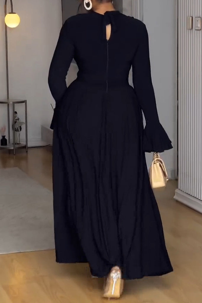 Elegant Solid Color Hollow Out O Neck Long Dresses