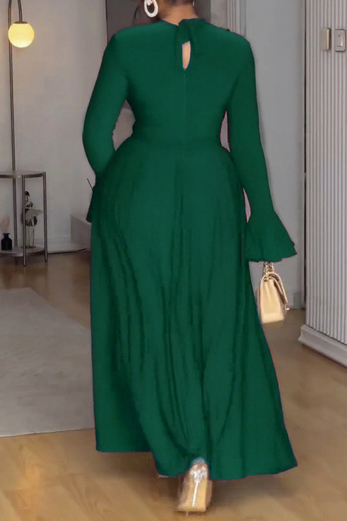 Elegant Solid Color Hollow Out O Neck Long Dresses