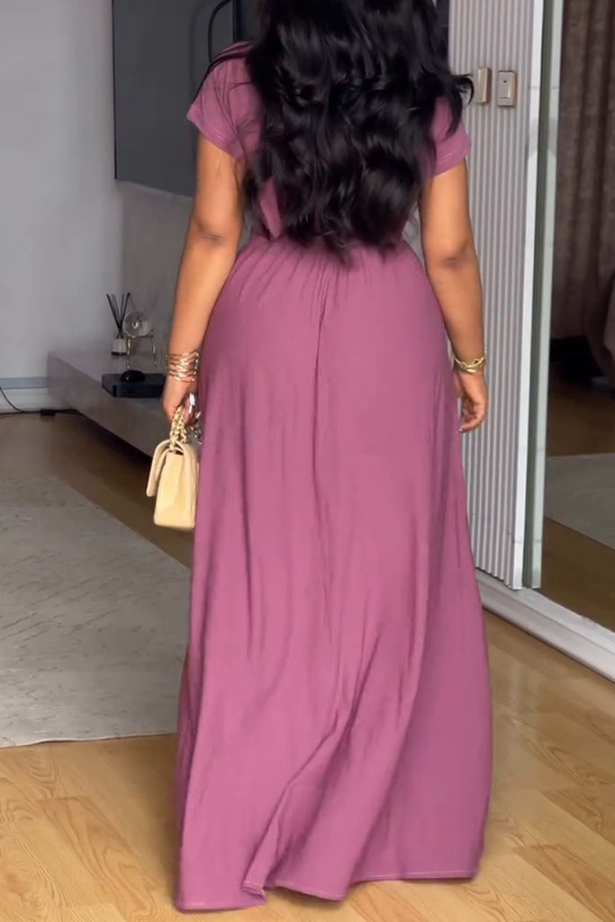Casual Daily Solid Color Buttons Half A Turtleneck Long Dresses