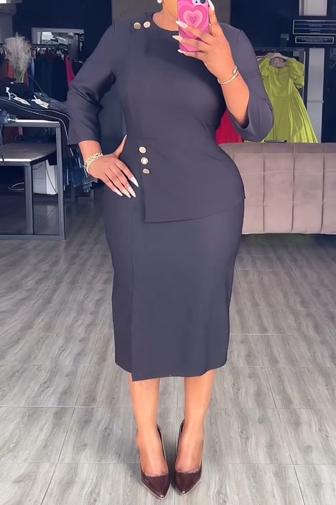 Casual Daily Solid Color Patchwork O Neck Wrapped Skirt Dresses