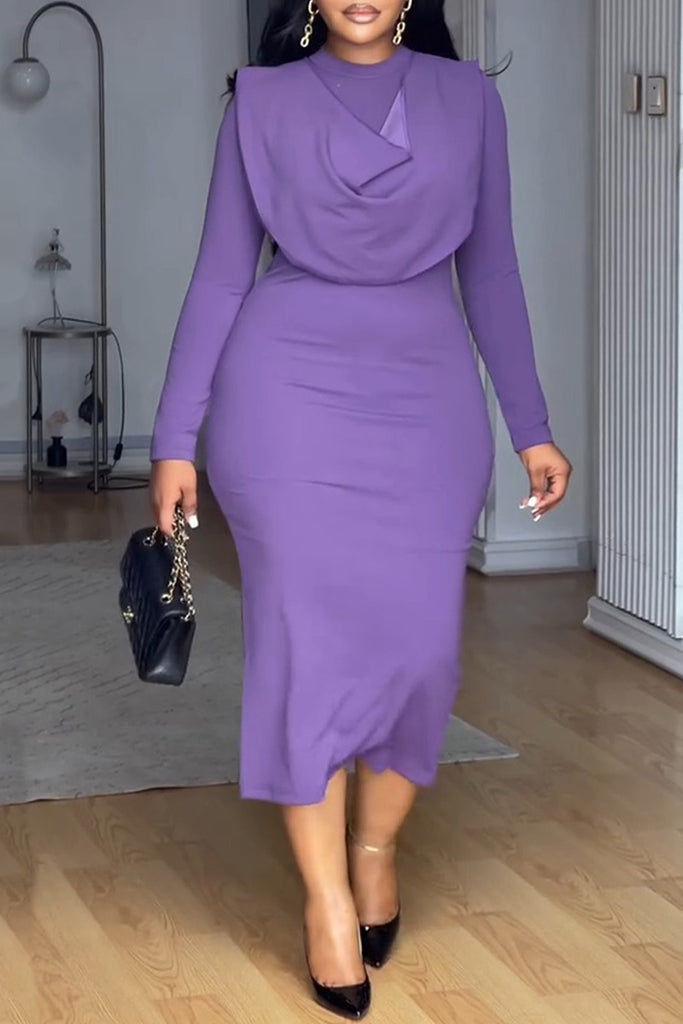 Daily Elegant Solid Color Patchwork O Neck Long Dresses