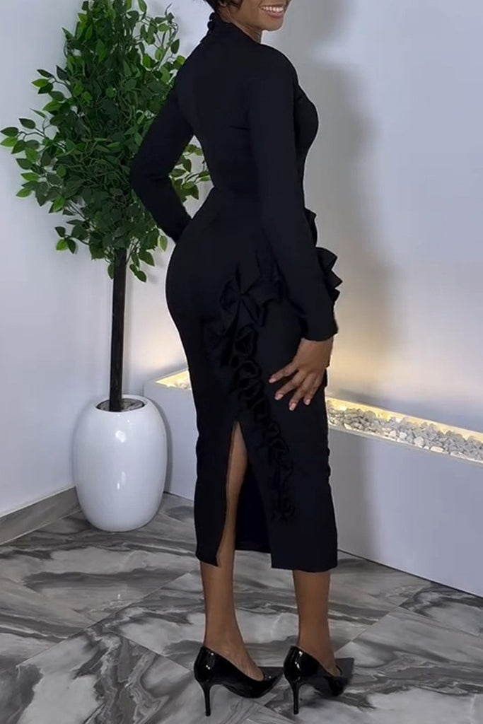 Casual Daily Elegant Solid Color Patchwork V Neck Long Sleeve Dresses