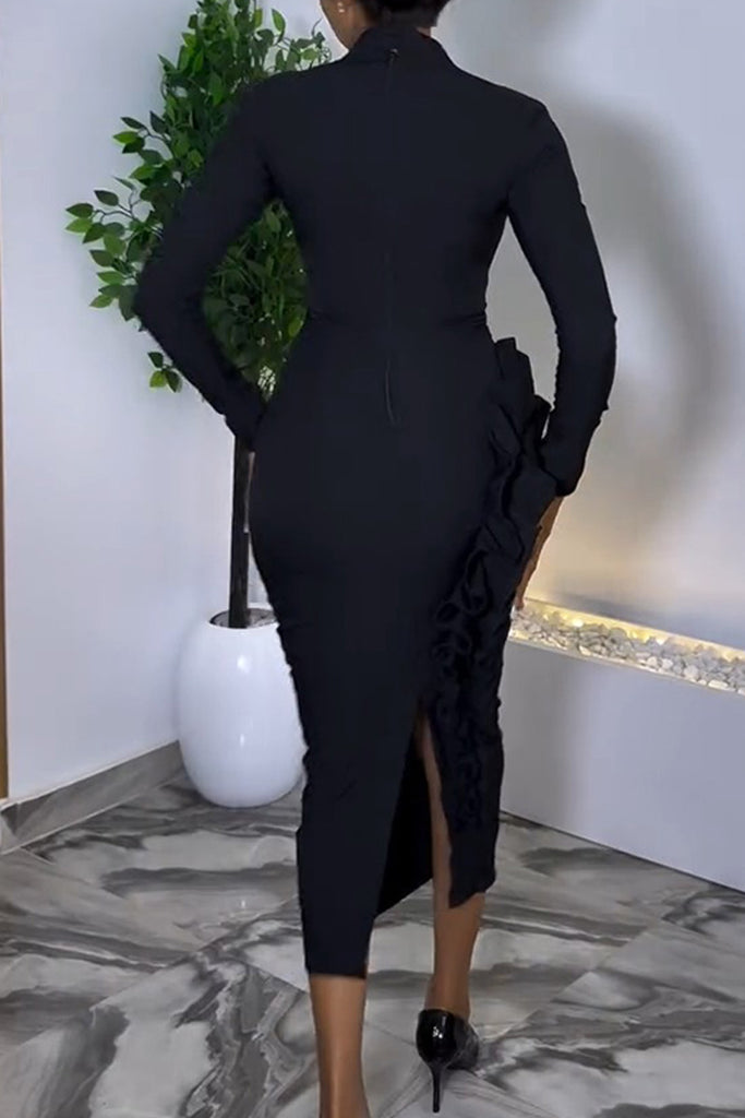 Casual Daily Elegant Solid Color Patchwork V Neck Long Sleeve Dresses
