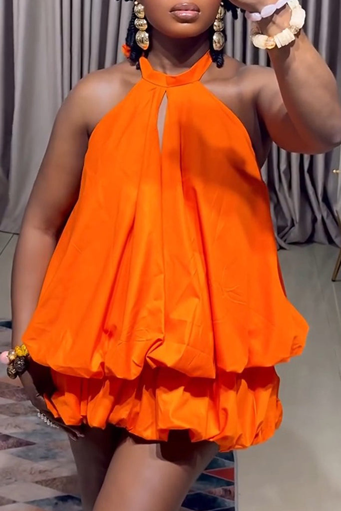 Sexy Party Birthday Solid Color Hollow Out Patchwork O Neck Sleeveless Dresses