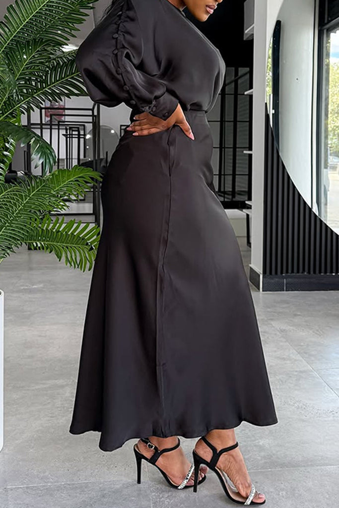 Casual Daily Solid Color Buttons O Neck Long Dresses