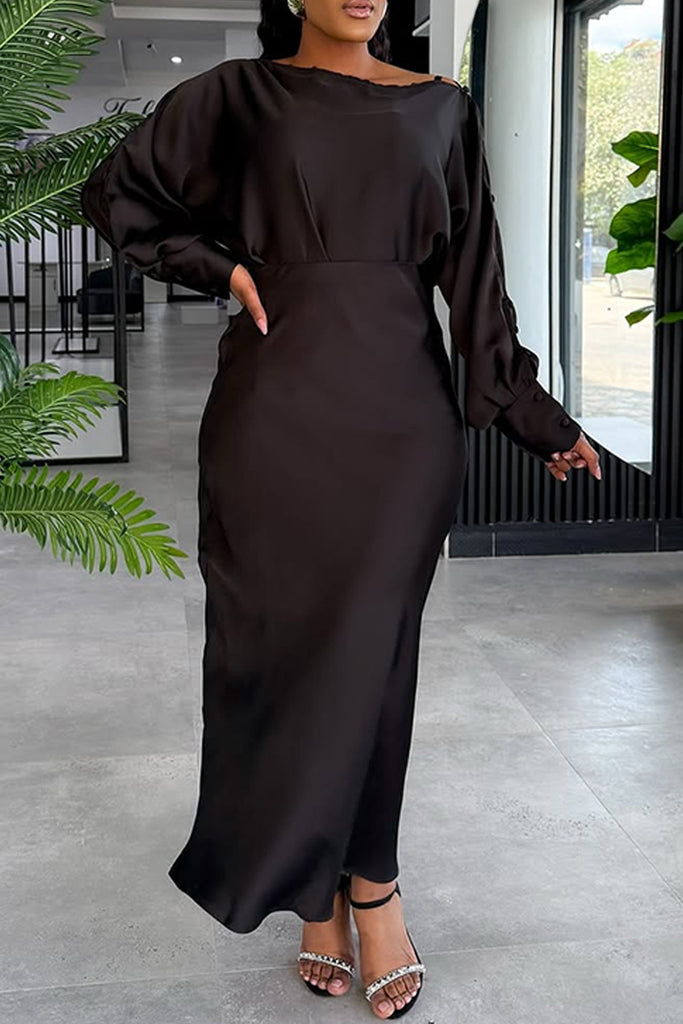 Casual Daily Solid Color Buttons O Neck Long Dresses