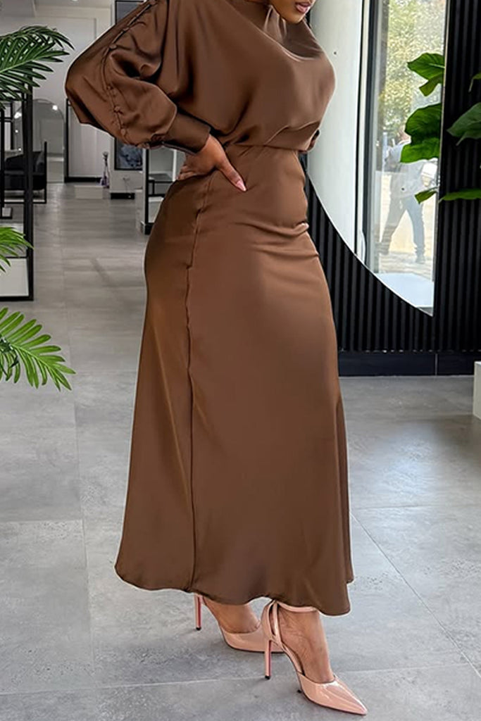Casual Daily Solid Color Buttons O Neck Long Dresses