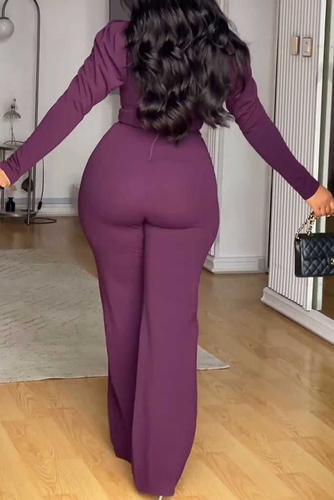 Daily Elegant Solid Color Zipper U Neck Regular Jumpsuits