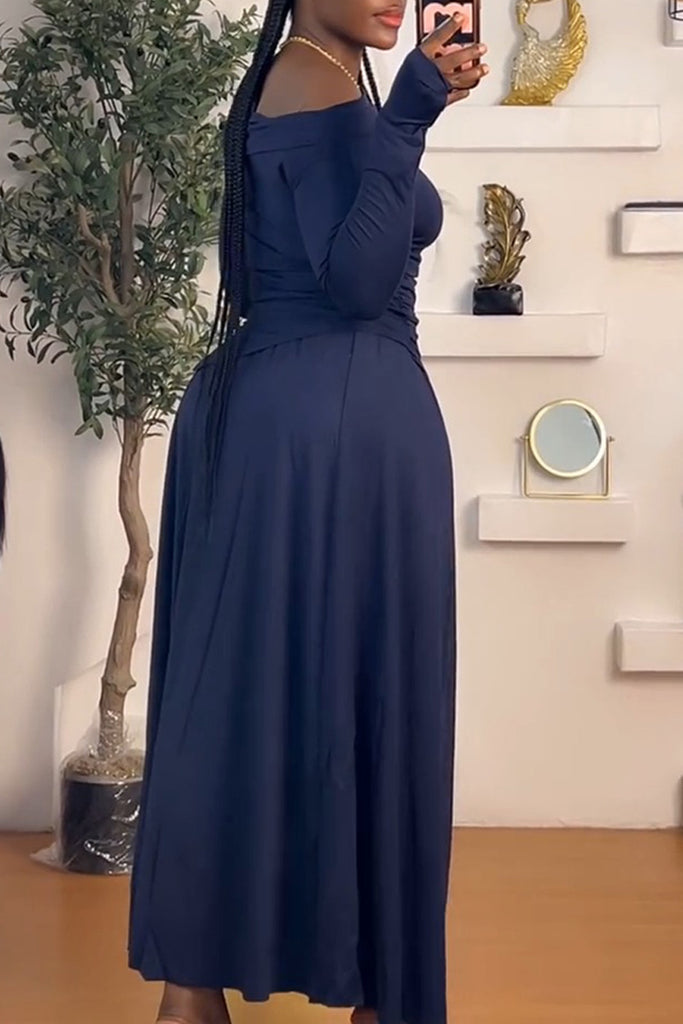 Casual Daily Solid Color Irregular Off Shoulder Long Sleeve Two Pieces