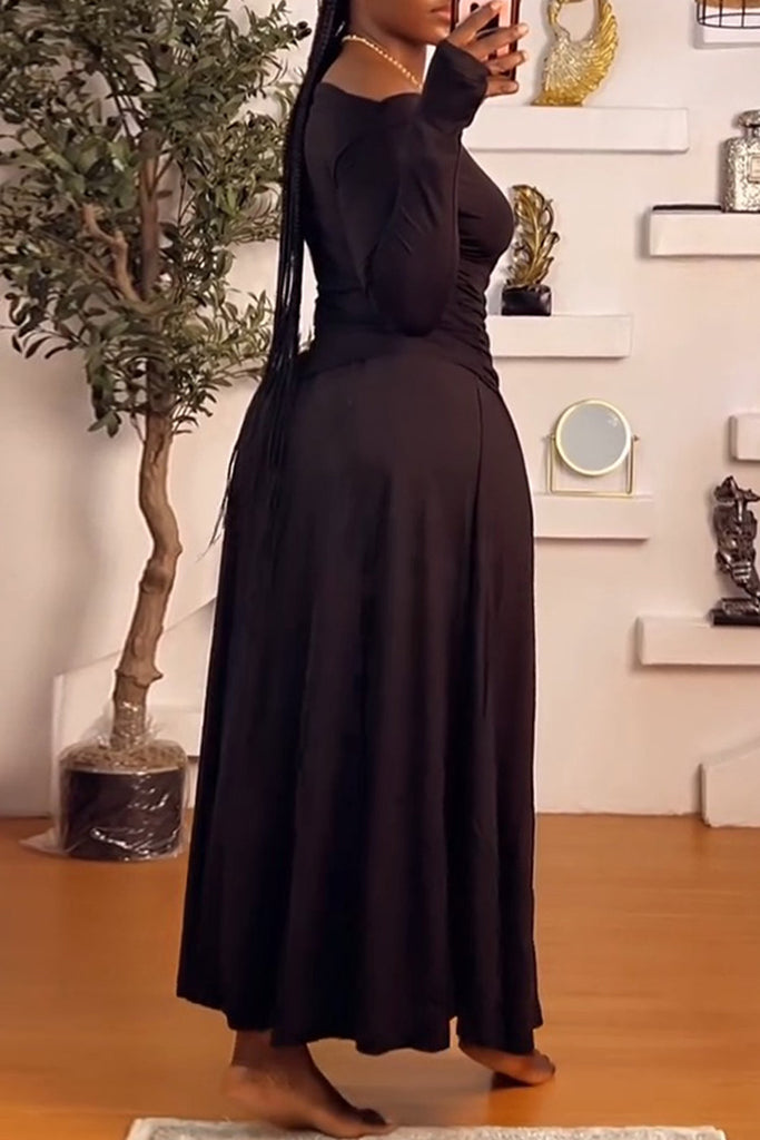 Casual Daily Solid Color Irregular Off Shoulder Long Sleeve Two Pieces