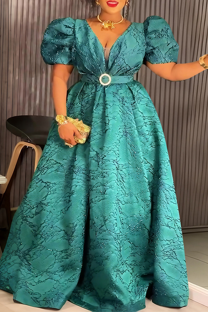 Celebrities Solid Color With Belt V Neck Long Plus Size Dresses