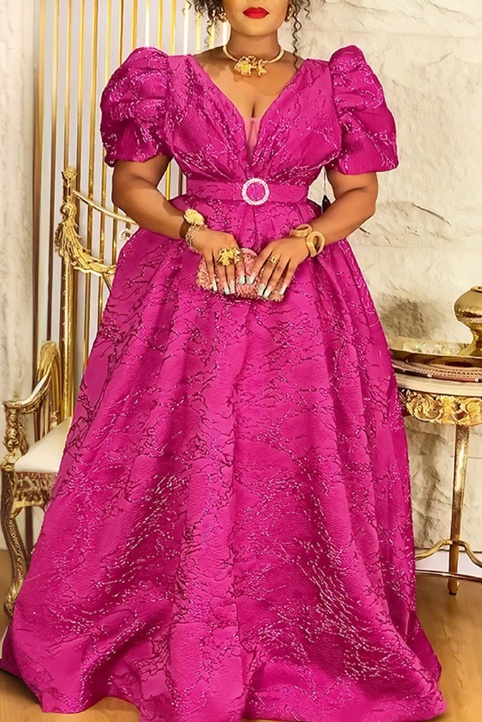 Celebrities Solid Color With Belt V Neck Long Plus Size Dresses