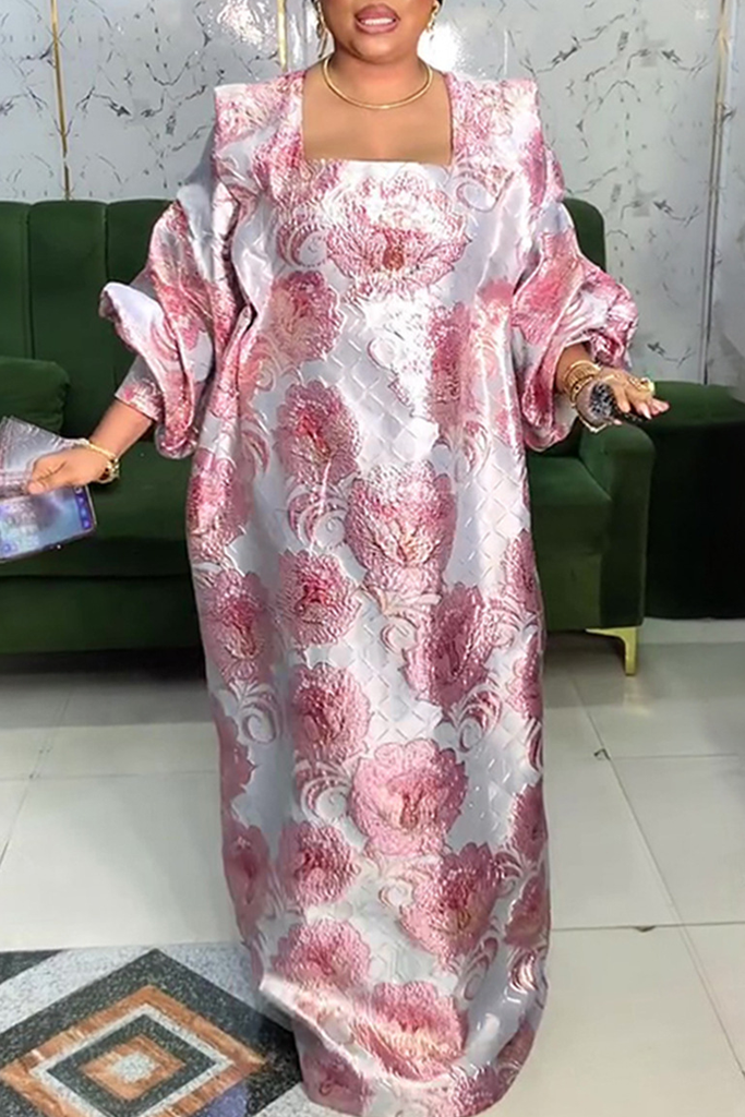 Casual Flowers Embroidered Square Neck Long Dresses