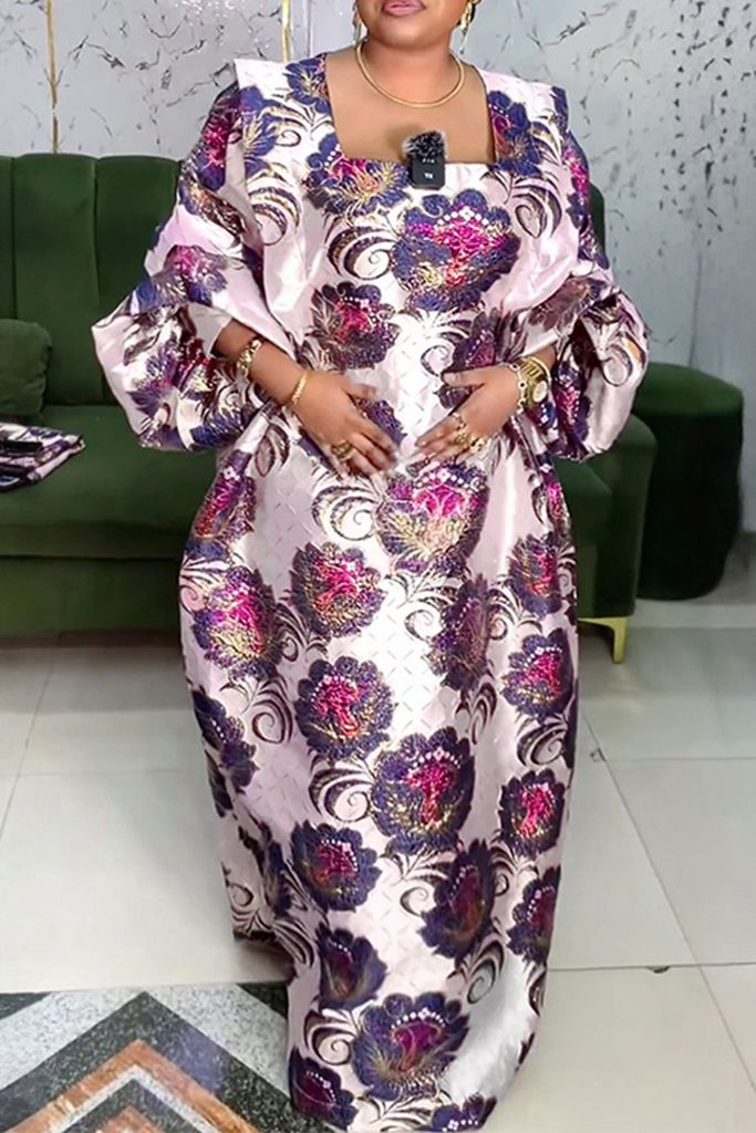 Casual Flowers Embroidered Square Neck Long Dresses