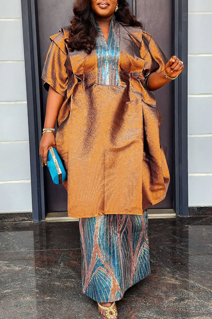 Draw String V Neck Plus Size Two Pieces