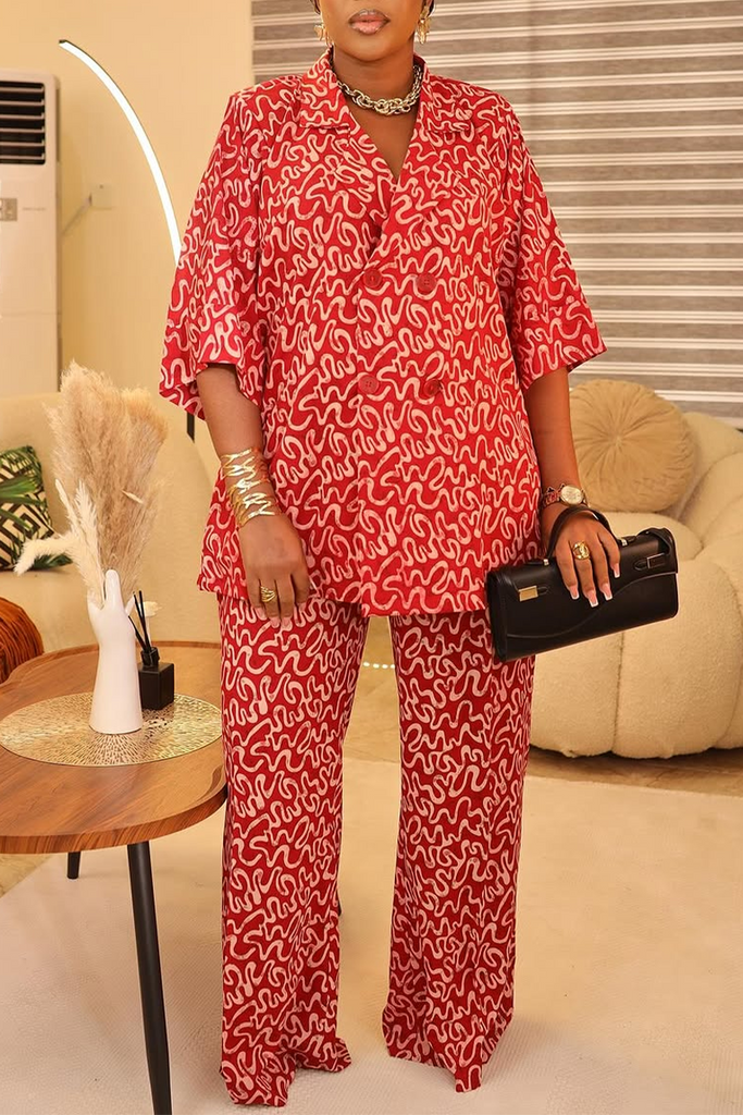 Casual Daily Print Buttons Turndown Collar Half Sleeve Two Pieces