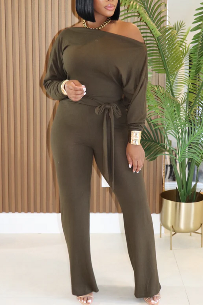 Casual everyday solid straight-necked straight leg jumpsuit
