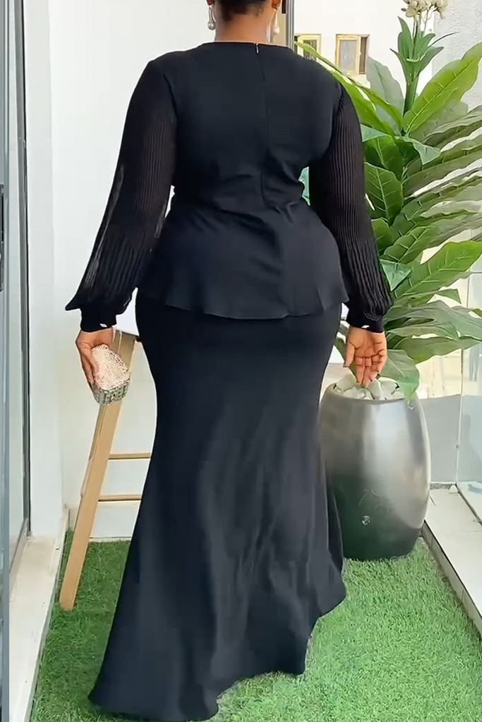 Casual everyday solid color diamond embellished round-neck long sleeve set