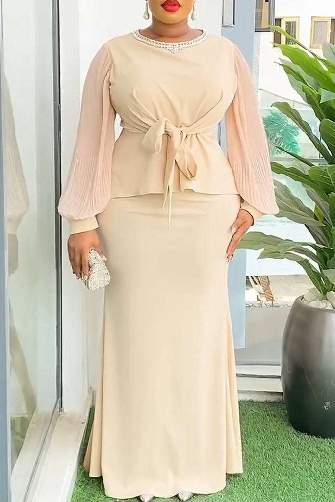 Casual everyday solid color diamond embellished round-neck long sleeve set