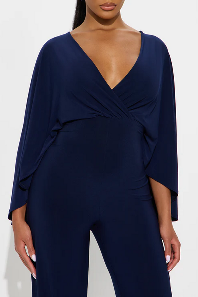Casual Daily Solid Color Ruched V Neck Straight Jumpsuits