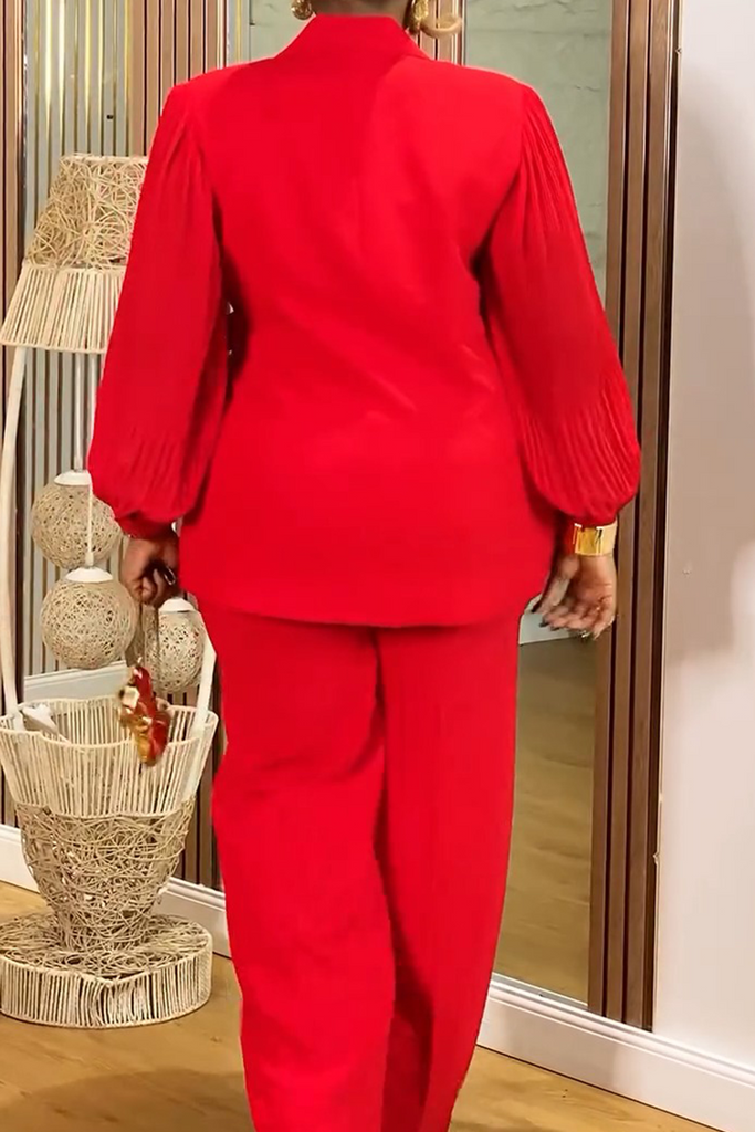 Daily Solid Color Lace Up Turndown Collar Long Sleeve Two Pieces