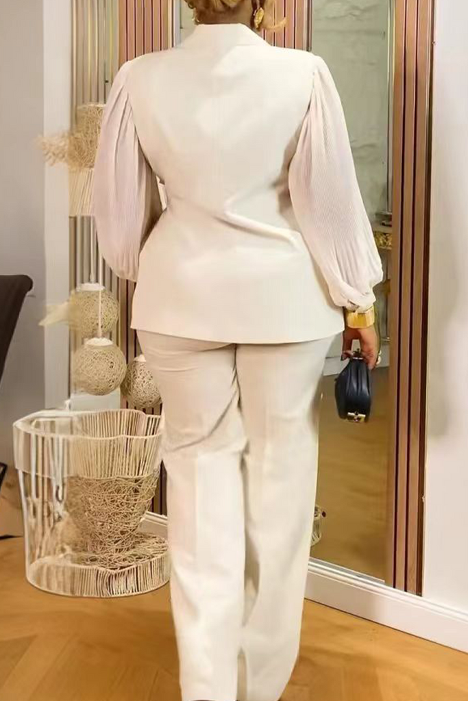 Daily Solid Color Lace Up Turndown Collar Long Sleeve Two Pieces