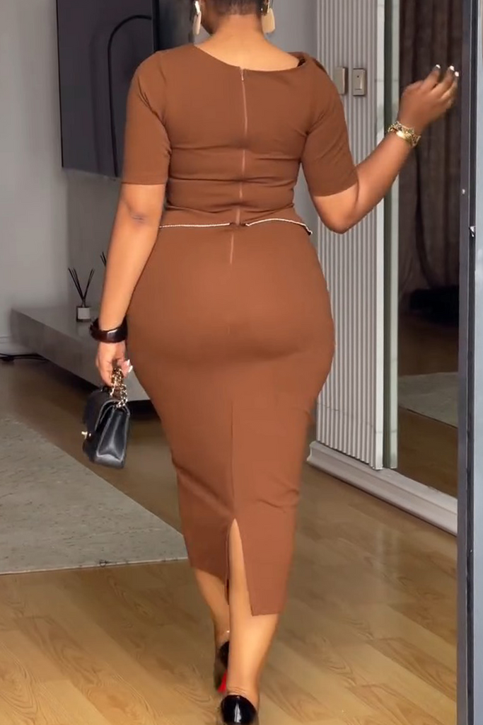 Casual Daily Solid Color Buttons O Neck Short Sleeve Dresses