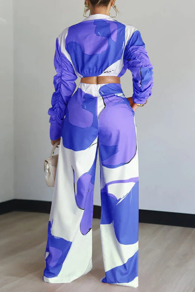 Elegant Print Draw String Conventional Collar Long Sleeve Two Pieces