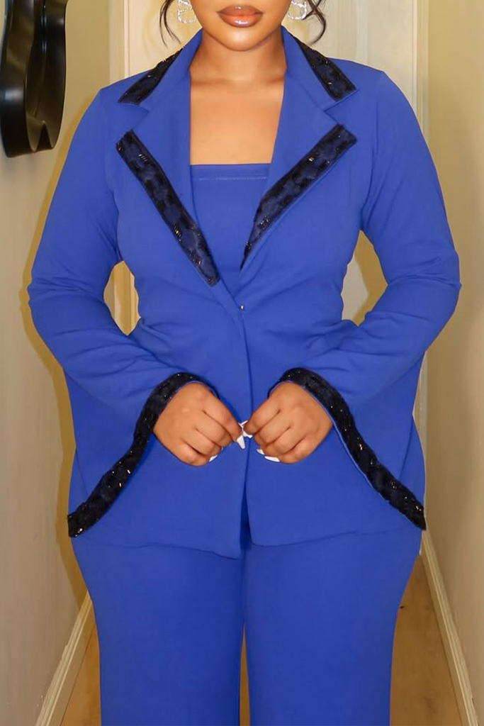 Business Wear Elegant Solid Color Patchwork Turndown Collar Long Sleeve Three Pieces