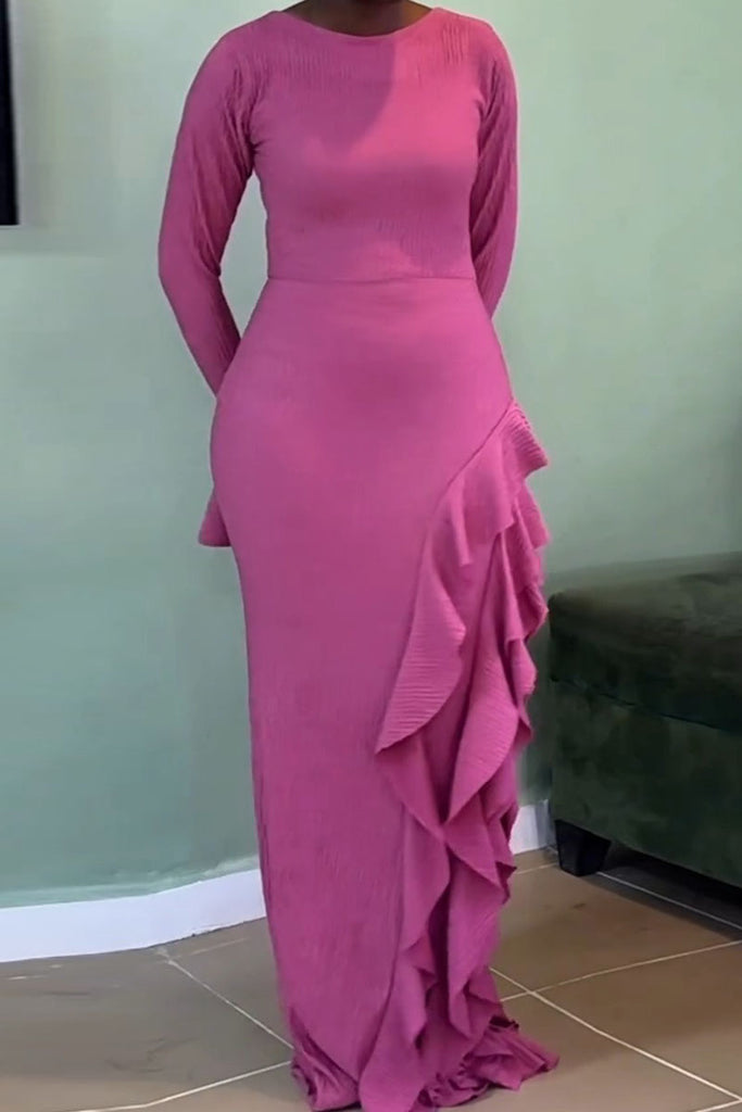 Daily Elegant Solid Color Patchwork O Neck Long Dresses