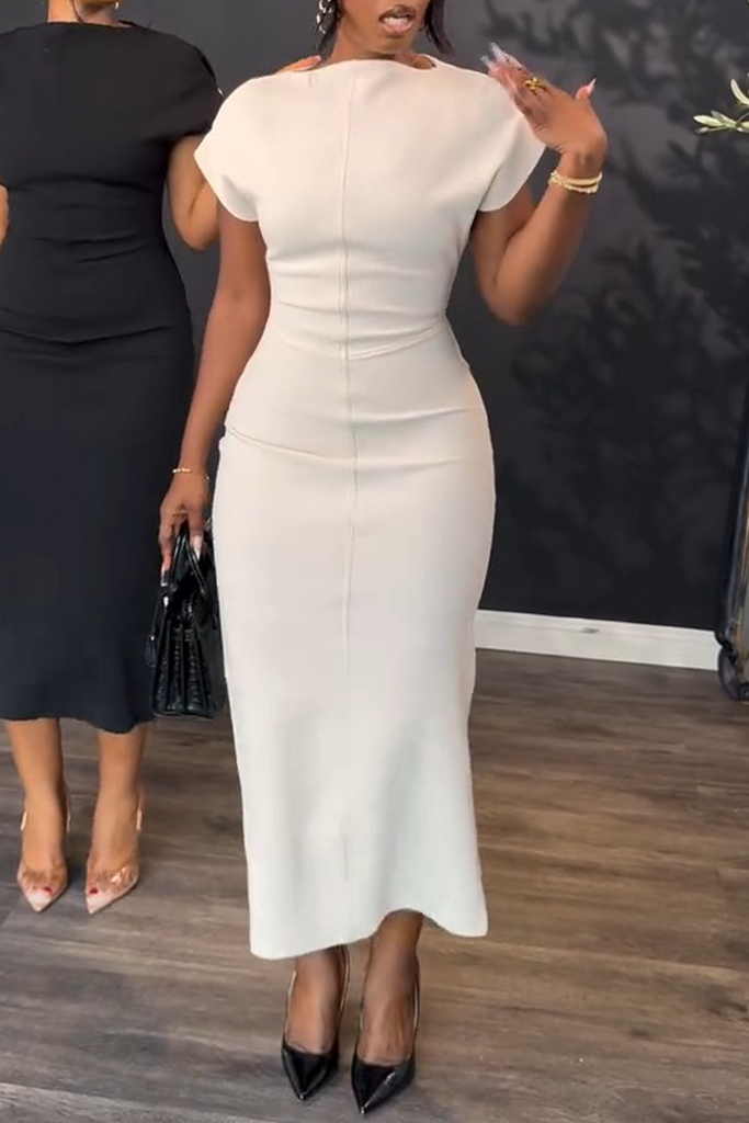 Elegant Solid Color Basic O Neck Long Dresses