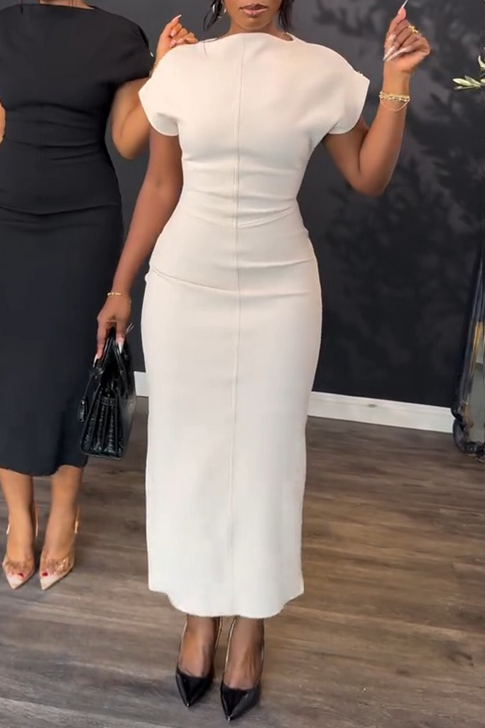 Elegant Solid Color Basic O Neck Long Dresses