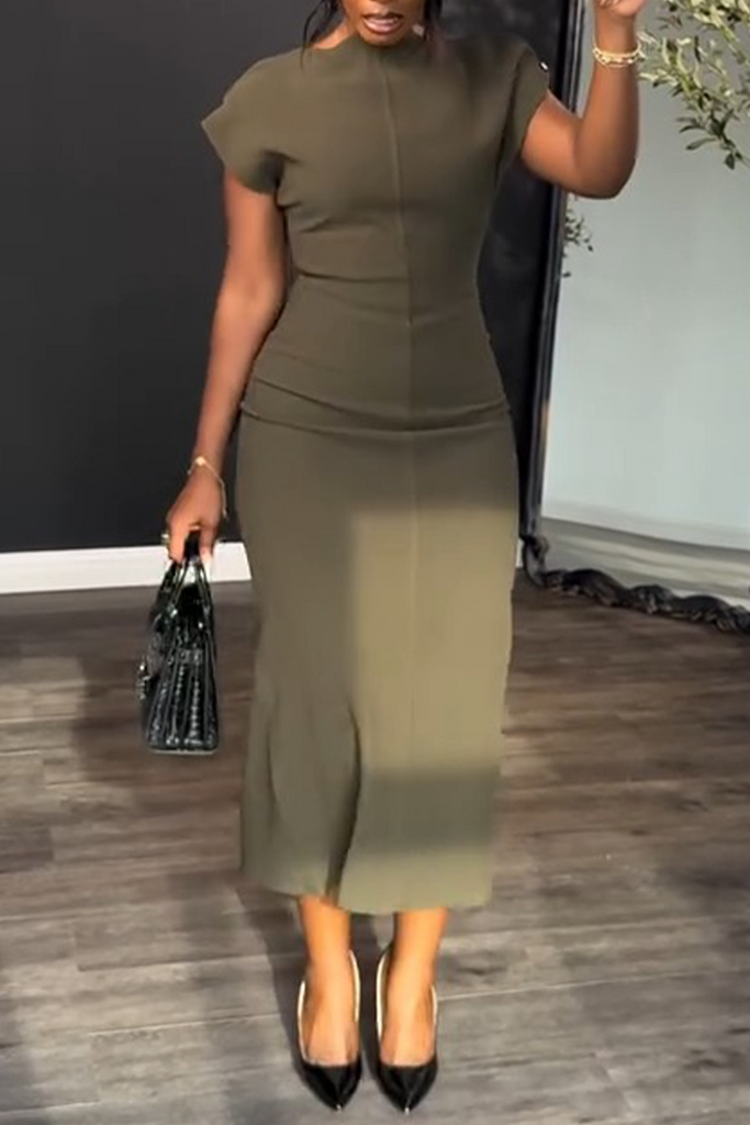 Elegant Solid Color Basic O Neck Long Dresses