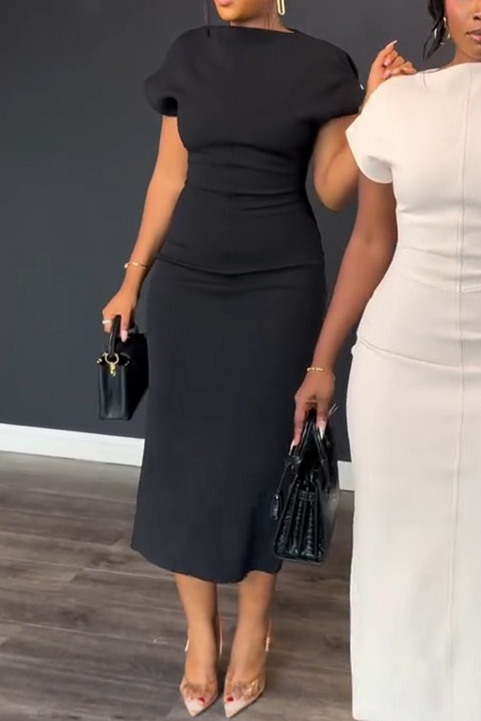 Elegant Solid Color Basic O Neck Long Dresses