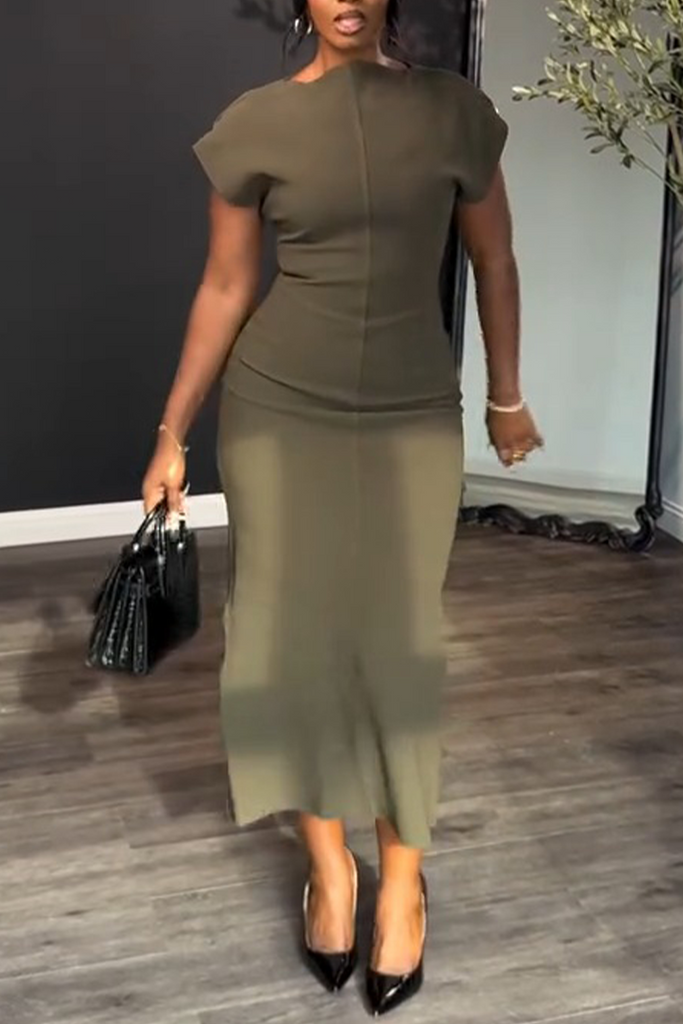 Elegant Solid Color Basic O Neck Long Dresses