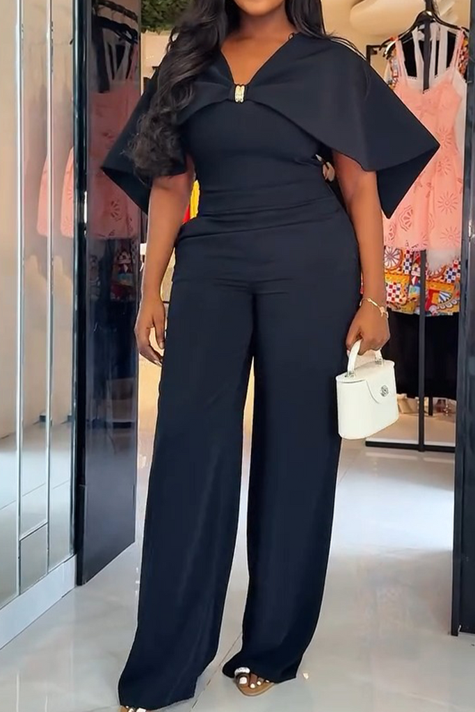 Casual Daily Solid Color Basic V Neck Regular Jumpsuits
