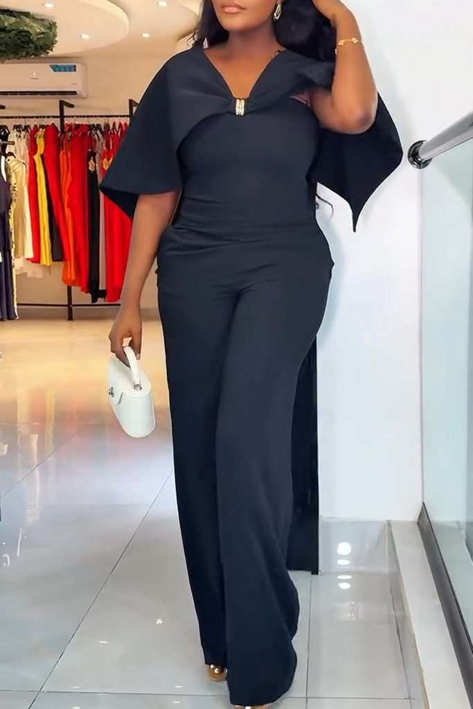Casual Daily Solid Color Basic V Neck Regular Jumpsuits