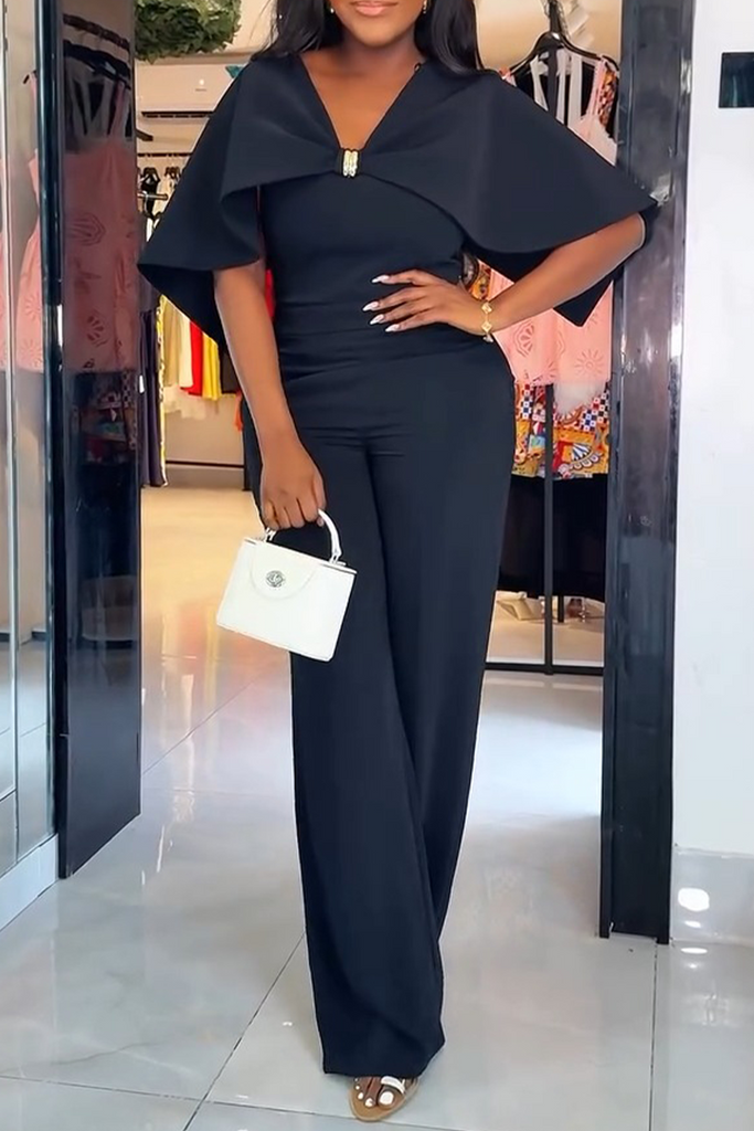 Casual Daily Solid Color Basic V Neck Regular Jumpsuits