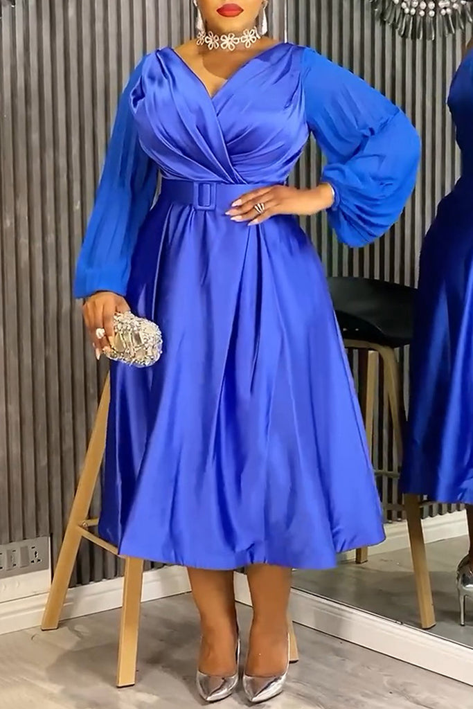 Formal Elegant Solid Color With Belt V Neck A Line Dresses