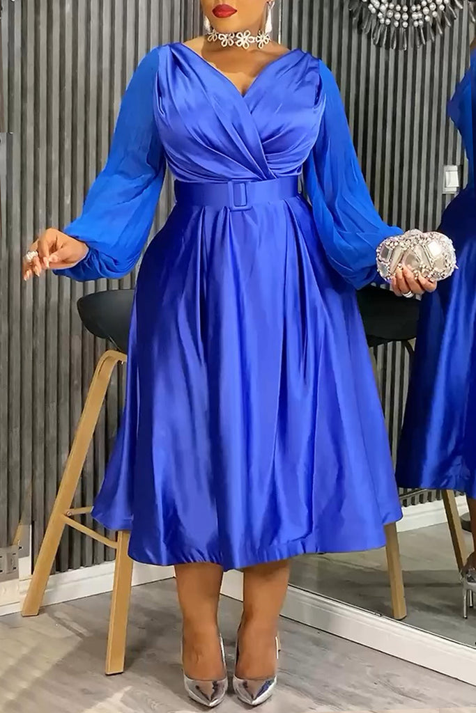 Formal Elegant Solid Color With Belt V Neck A Line Dresses