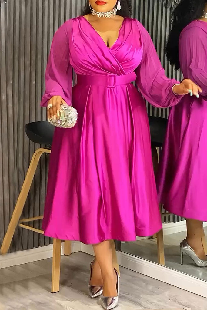 Formal Elegant Solid Color With Belt V Neck A Line Dresses
